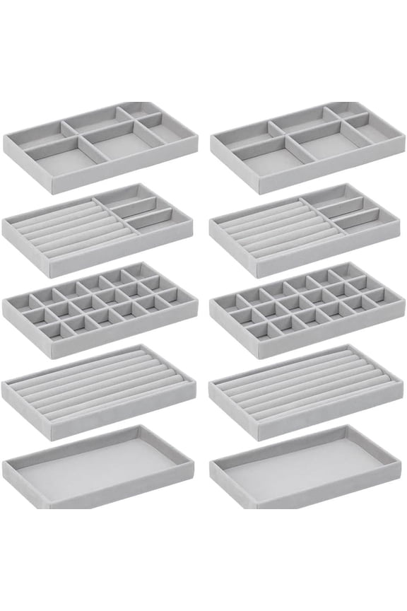 10 Pack Jewelry Trays for Drawers,Stackable Jewelry Drawer Organizers Storage Display,Velvet Jewelry Organizer Inserts Drawers Ring Earring Holder,Perfect Women Gifts Fit in Wardrobe Dresser