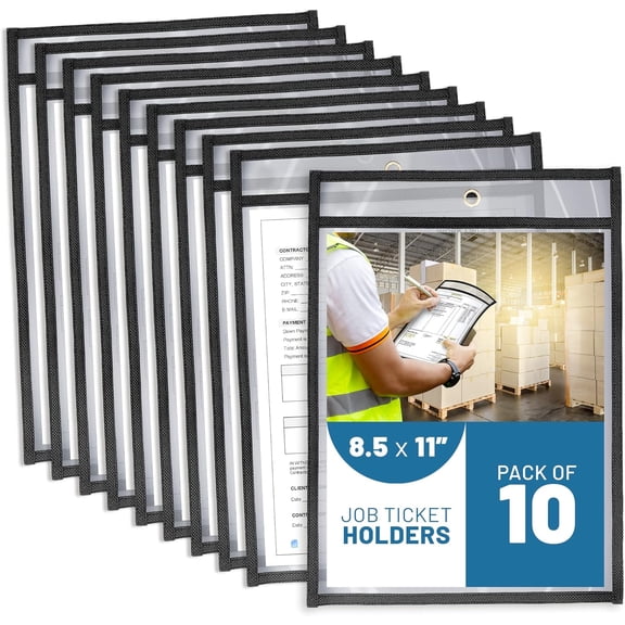 10 Pack Job Ticket Holders 8.5x11 - Work Order Plastic Sleeves for Documents - 8 1/2 x 11 Shop Ticket Holders - Dry Erase Pocket Sleeves - Dry Erase Pockets - Dry Erase Sleeve - Clear Pocket Sleeve