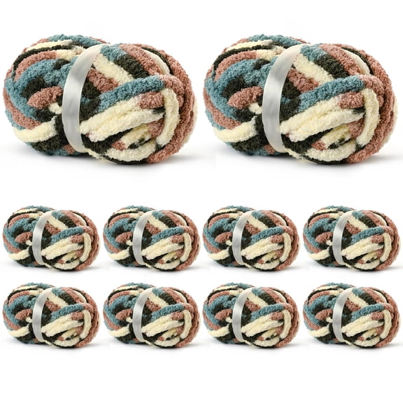 10 Pack Jumbo Chunky Yarn for Hand Knitting, Fluffy Variegated Chunky Chenille Yarn for Crocheting, 240yds/70.5oz Super Bulky Soft Crochet Blanket Yarn(Candy)