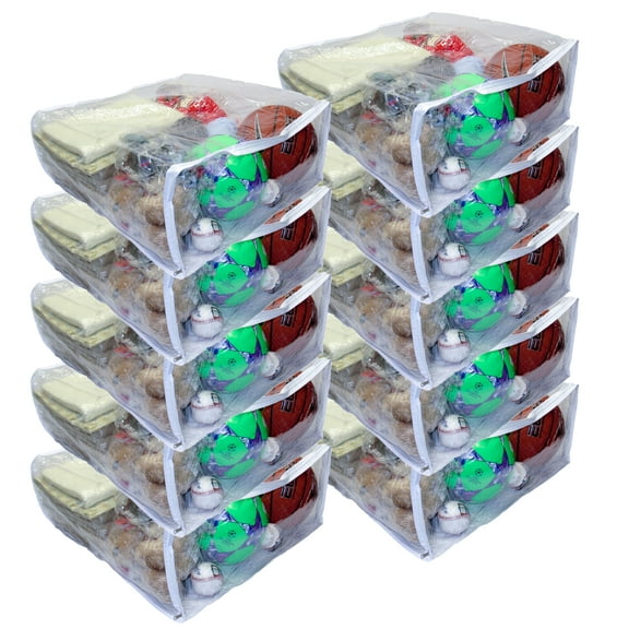 10-Pack Jumbo Heavy Duty Vinyl Zippered Square Storage Bags (Clear) for Sweaters, Blankets, Comforters, Bedding Sets and Much More! (23" x 23" x 10")