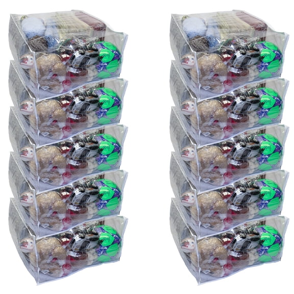 10-Pack Jumbo Heavy Duty Vinyl Zippered Storage Bags (Clear) for Blankets, Comforters, Bedding Sets and Much More! (24" x 20" x 11")