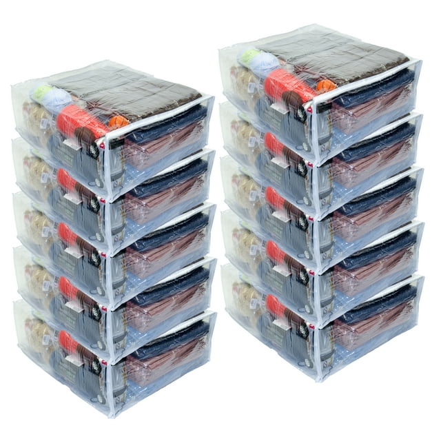10Pack Jumbo Heavy Duty Vinyl Zippered Storage Bags (Clear) for
