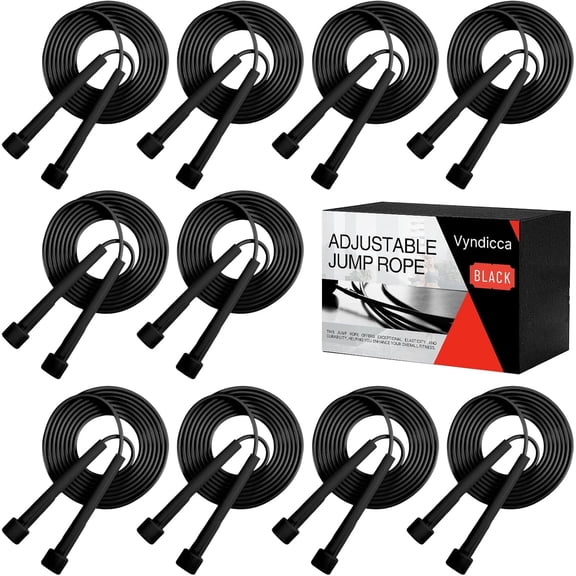 10 Pack Jump Ropes for Kids, PVC Skipping Rope with Plastic Handles, Adjustable Jumping Ropes for Fitness Exercise, Lightweight Speed Rope for Women Men Training Racing, Black