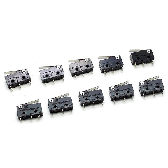 10-Pack KW12 Laser Machine Micro Limit Sensor Switch, 3-Pin SPDT 250VAC 3A with Metal Lever and Roller