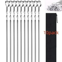 10 Pack Kabob Skewers Flat Metal BBQ Barbecue Skewers 16" Long Hook Style Stainless Steel Shish Kebob Sticks Wide Sharp Reusable Grilling Skewers Set for Meat Shrimp Chicken Vegetable
