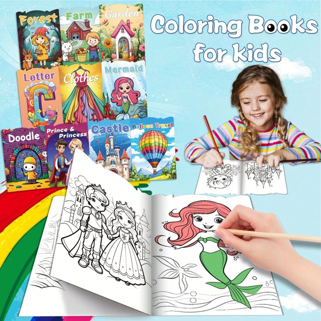 10-Pack Kids Coloring Book Set With Doodle, Castle, Forest, Letters, And More - Fun And Easy ...