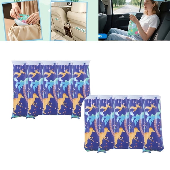 10 Pack Kids Motion Sickness Bags, Cartoon Dinosaur Vomit Bags for Car Travel Airplane Cruise, Leak Proof Disposable Nausea Bags for Children Pregnant Women, Portable Plastic