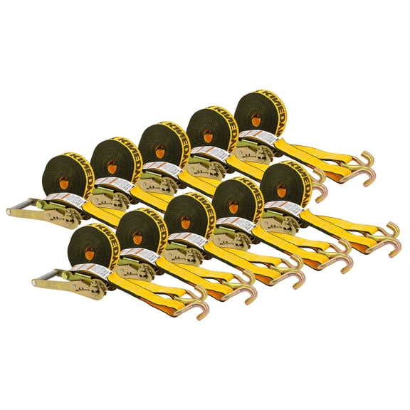 (10 Pack) Kinedyne 2" x 30' Yellow Ratchet Strap w/ Wire Hook | Heavy Duty TieDown Ratchet Straps for flatbed, Truck, Trailers Pickup