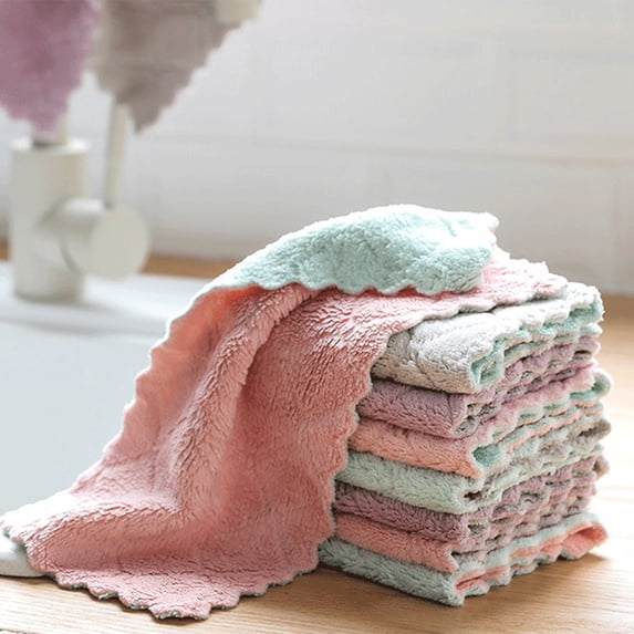 10 Pack Kitchen Dishcloths - Does Not Shed Fluff - No Odor Reusable Dish Towels, Premium Dish cloths, Super Absorbent Coral Fleece Cleaning Cloths, Nonstick Oil Washable Fast Drying (Random Color)