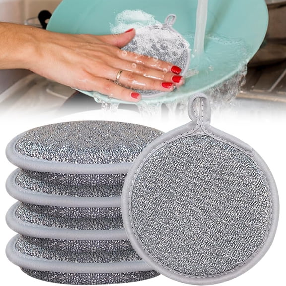 10 Pack Kitchen Dishwashing Sponges - Double Sided High Elastic Circular Scrub Sponge Block for Cleaning Dishes, Pots, Pans, and Countertops - Non Scratch Nylon Scrubber with Soft Sponge Core
