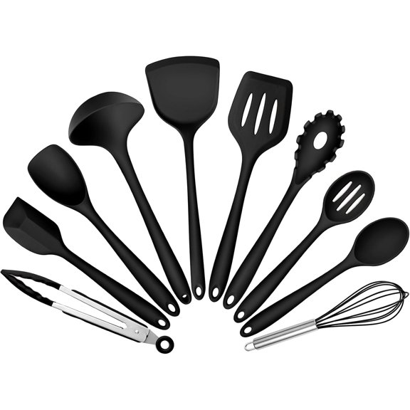 10 Pack Kitchen Utensils Set for Cooking, Leonyo Silicone Cooking Utensils Set, 446°F Heat Resistant Silicone Kitchen Tool with Turner Spatula, Serving Spoon, Whisk for Nonstick Cookware - White