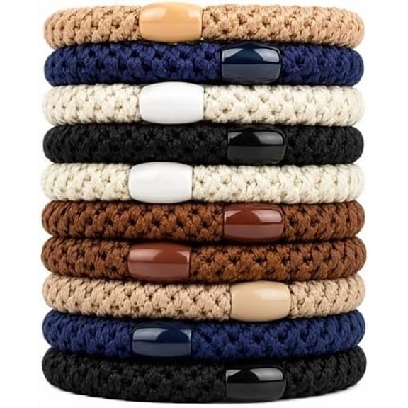 10 Pack Knitted Hair Ties for Thick Curly Hair, Gentle Hold (Classic)