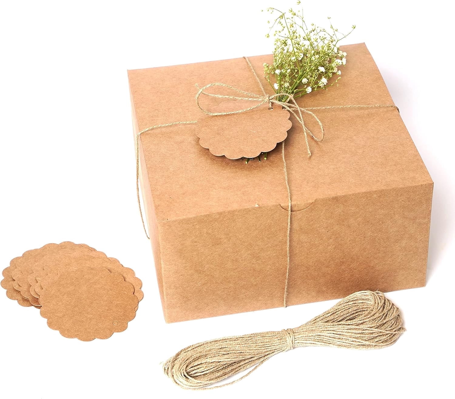 10 Pack Kraft Gift Boxes, 8x8x4 Inches, Thick Kraft Paper Boxes with ...