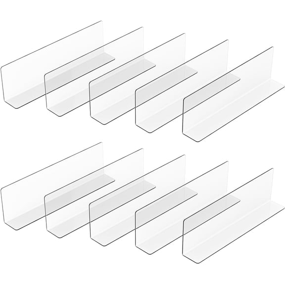 10-Pack L-Shape Clear Plastic Shelf Dividers for Closet and Desk