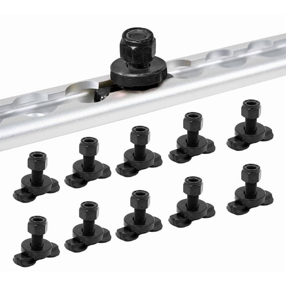10 Pack L Track Double Lug Threaded Stud Fitting  Black Powder Coated L-Track Bolt-Down Anchor Point, WLL 2,200 lbs, L-Track Rail Tie-Down Anchor for Enclosed Trailers & Cargo Vans
