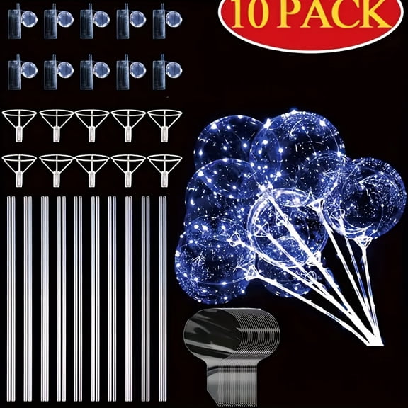 10 Pack LED Light Up Balloons 20 Inch, Reusable TPU Glow Balloons with 118 Inch Fairy String Lights and Handheld Holder for Birthday Wedding Anniversary Party Decorations
