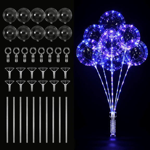 10 Pack LED Light Up Balloons 20 Inch, Reusable TPU Glow Balloons with 118 Inch Fairy String Lights and Handheld Holder for Birthday Wedding Anniversary Party Decorations