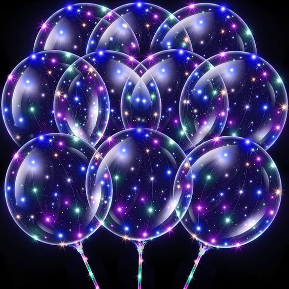 10 Pack LED Light up Clear Balloons-20" Reusable Balloons with LED Light and Switch, for Wedding, Birthday, Anniversary, Party, Colorful