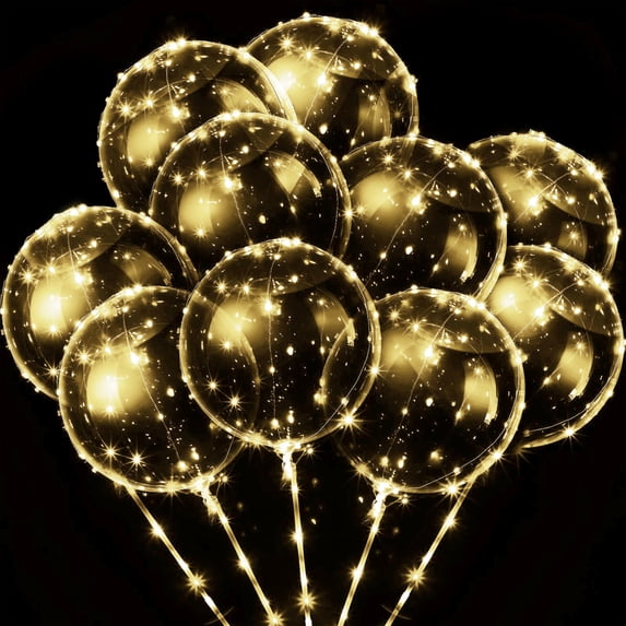 10 Pack LED Light up Clear Balloons-20" Reusable Balloons with LED Light and Switch, for Wedding, Birthday, Anniversary, Party, White