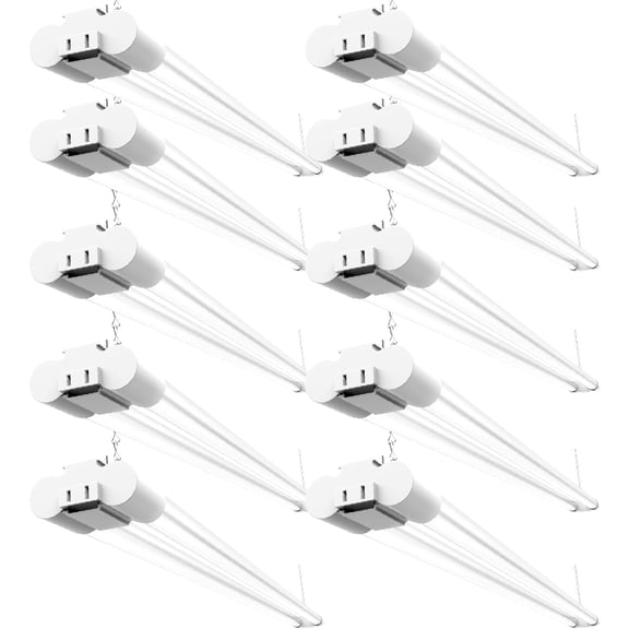 10 Pack LED Shop Lights for Workshop 4FT, Linkable Garage Lighting, 4500 LM, 40W (150W Equivalent), 6000K Daylight Deluxe, Surface + Suspension Mount, 48 Inch Integrated Fixture, White.