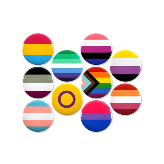 10 Pack - LGBTQIA+ Pride Flag Verity Pack Pinback Buttons - 2.25 Inch