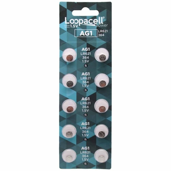 10 Pack LOOPACELL AG1 Alkaline Watch Batteries - SR621, SR621SW, 364, 164