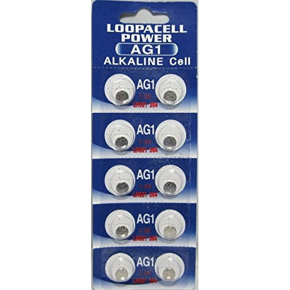 10 Pack LOOPACELL AG1 Alkaline Watch Batteries - SR621, SR621SW, 364, 164