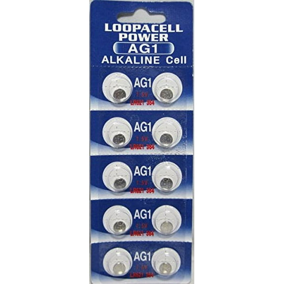 10 Pack LOOPACELL AG1 Alkaline Watch Batteries - SR621, SR621SW, 364, 164