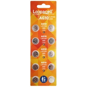 10 Pack LOOPACELL AG10 Alkaline Watch Batteries - LR1130, SR1130W, 389, 189
