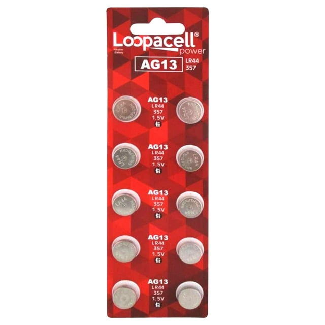 10 Pack LOOPACELL AG13 LR44 357 Button Cell Battery