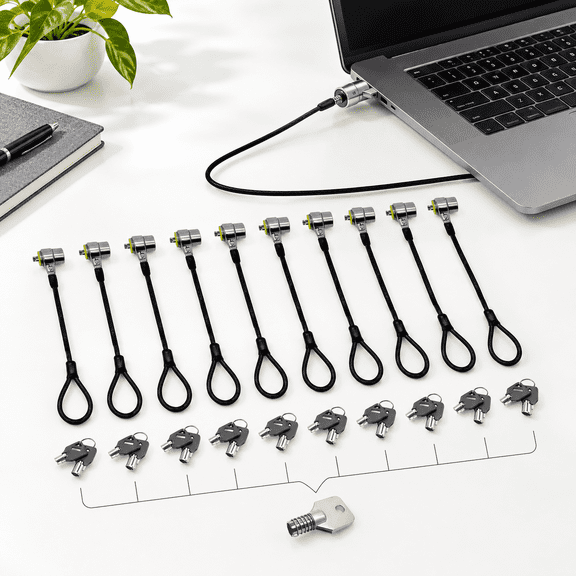 10 Pack Laptop Security Cable Lock, 6.7 Feet, Black Master Key, For Laptops, Monitors and Other Devices