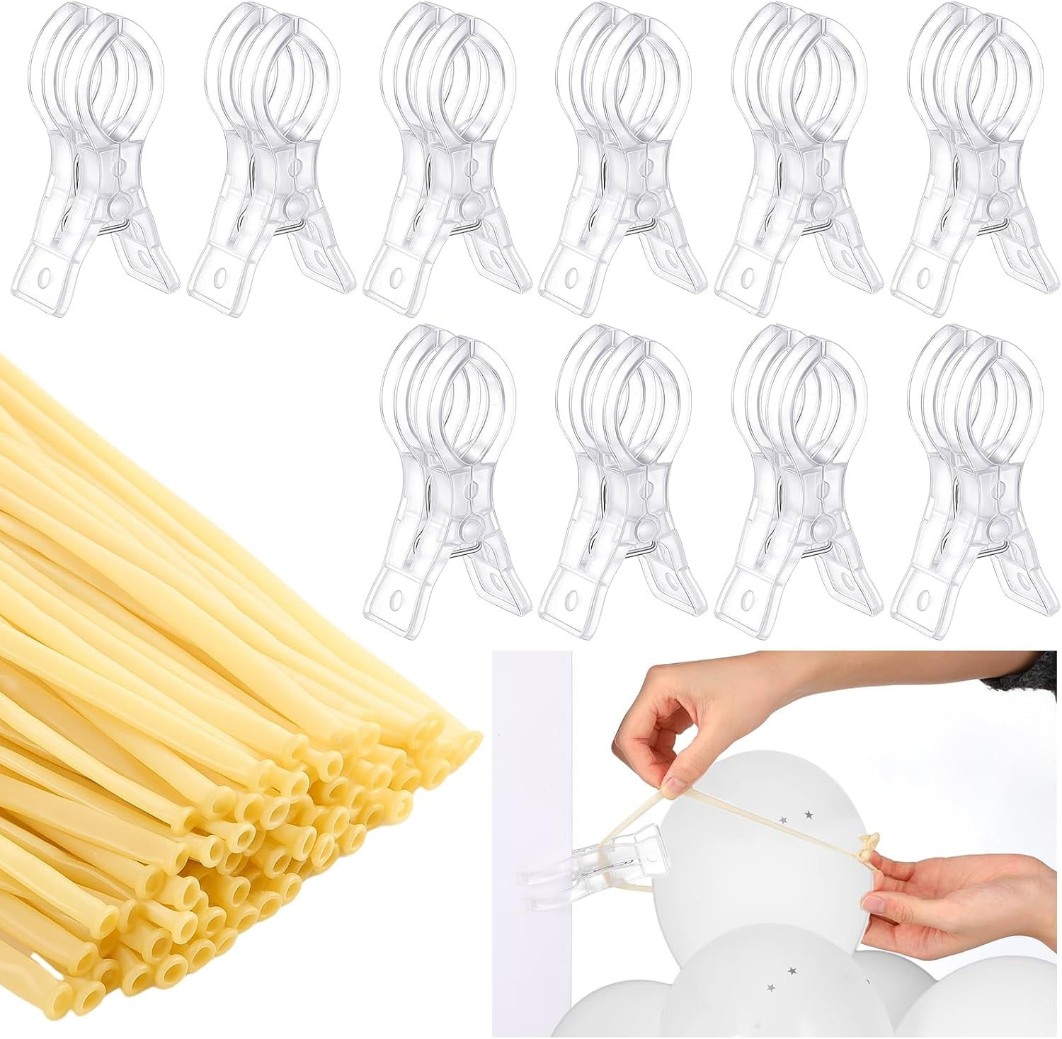 10 Pack Large Balloon Arch Clips Plastic Transparent Backdrop Spring Clamps 3.5 Inch Heavy Duty Clip and 100 Pcs Clear 260 Long Balloons Arch Kit Birthday Decoration Crafts Photography