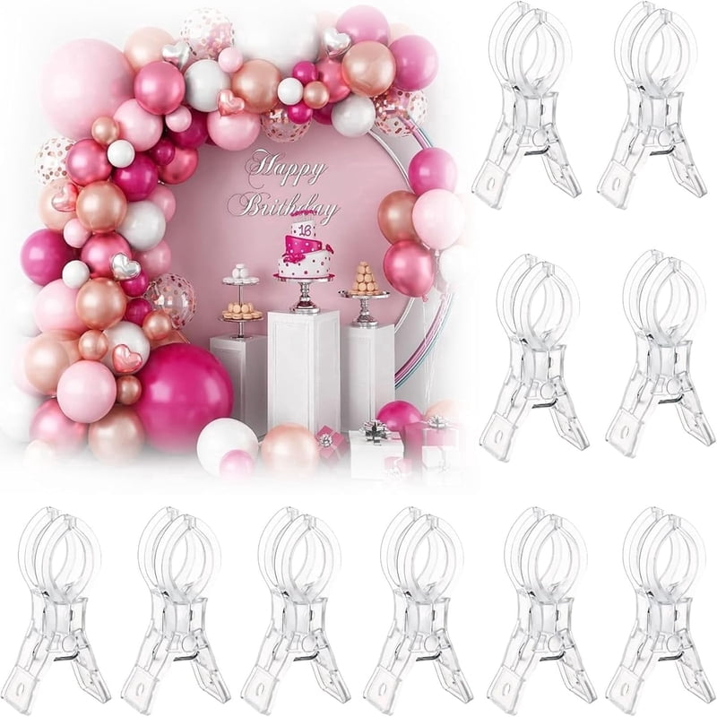 10 Pack Large Balloon Arch Clips Plastic Transparent Backdrop Spring Clamps 3.5 Inch Heavy Duty Clip for Balloon Arch Kit Birthday Decoration Crafts Woodworking Photography Studios (Clear)