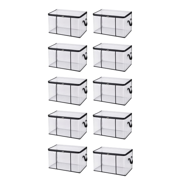 10 Pack Large Clear Thick Plastic Storage Box with Hinged Lid, Heavy-Duty Durable High Capacity Organizer, Perfect for Home, Camping,Attic and Moving