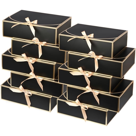 10 Pack Large Gift Boxes with Lids, 12.6x9.8x3.1 Inch Bridesmaid Proposal Box, Black Gift Boxes for Presents, Wedding, Graduation, Birthday Party