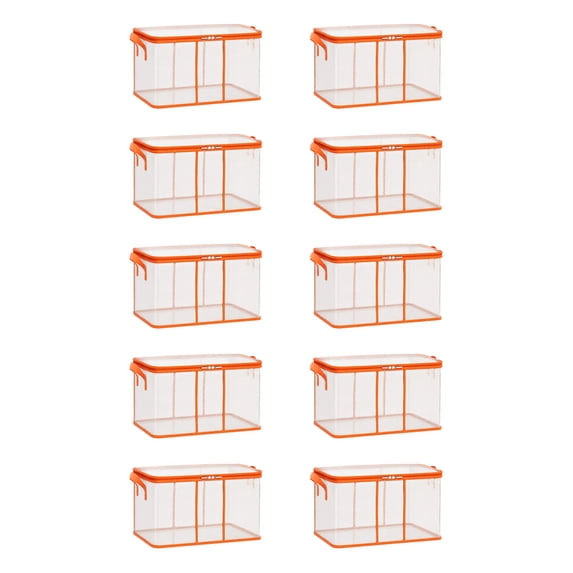 10 Pack Large Heavy-Duty Thick Plastic Clear Storage Bag for Clothes, Stackable Bin with Zipper Lid Handles, Ideal for Moving Dorm Closet Organization Home Supplies (Orange,17.32" x 13.39" x 9.84")