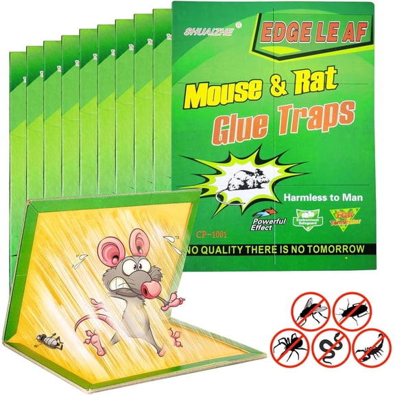 10 Pack Large Mouse Glue Traps with Enhanced Stickiness, 8.3" x 12" Sticky Pad Board for Mice, Rats, Rodent, Flies, Fleas, Snake, Insect Glue Traps for House, Kitchen, Garage, Garden, Yard, Lawn