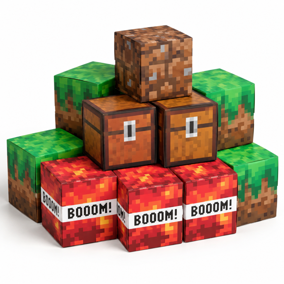 10 Pack Large Pixel Party Cardboard Cubes 8.5 Inch Birthday Gift Boxes