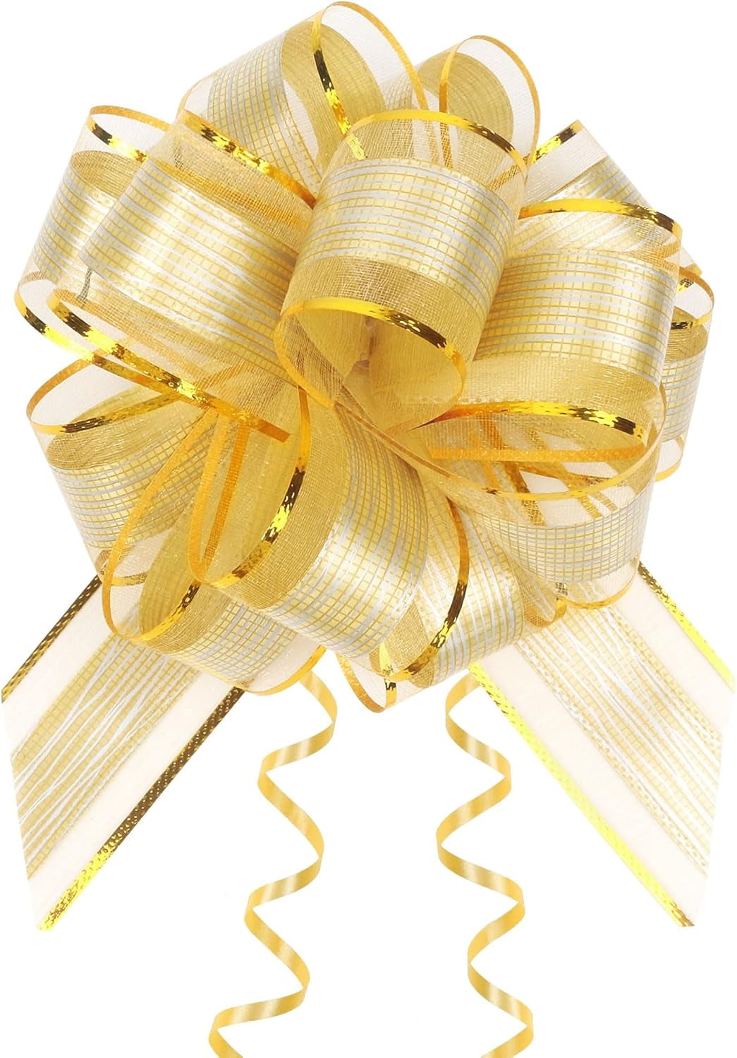 10 Pack Large Pull Bows 6 Inch - Big Gold Bows for Gift Wrapping, Ribbon Pull Bows for Mother's Day, Wedding Baskets Birthdays Gift