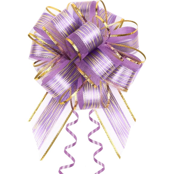 10 Pack Large Pull Bows 6 Inch - Big Purple Bows for Gift Wrapping, Ribbon Pull Bows for Mother's Day, Wedding Baskets Birthdays Gift