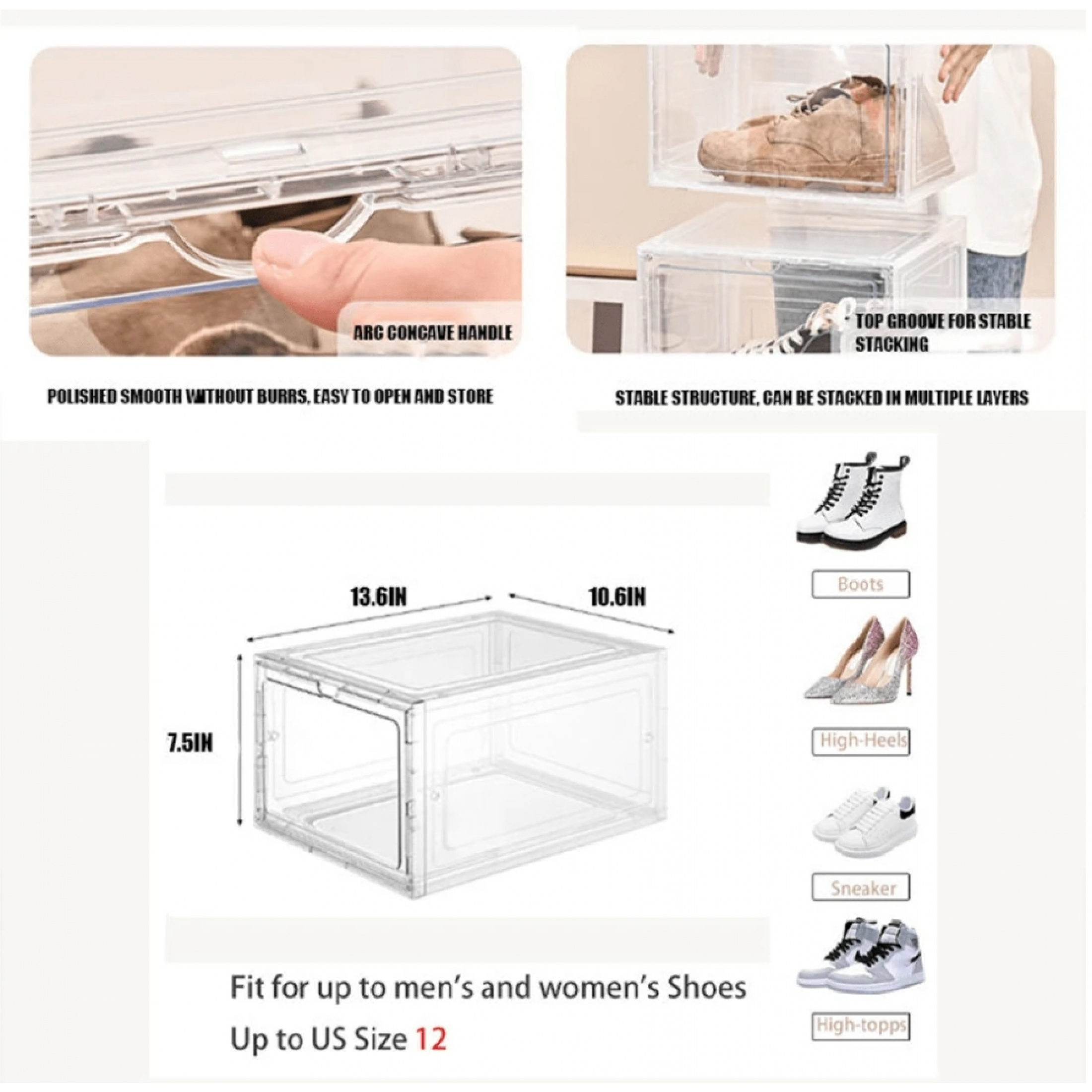 10 Pack Large Shoe Boxes Clear Plastic Stackable,Shoe Storage Organizer ...