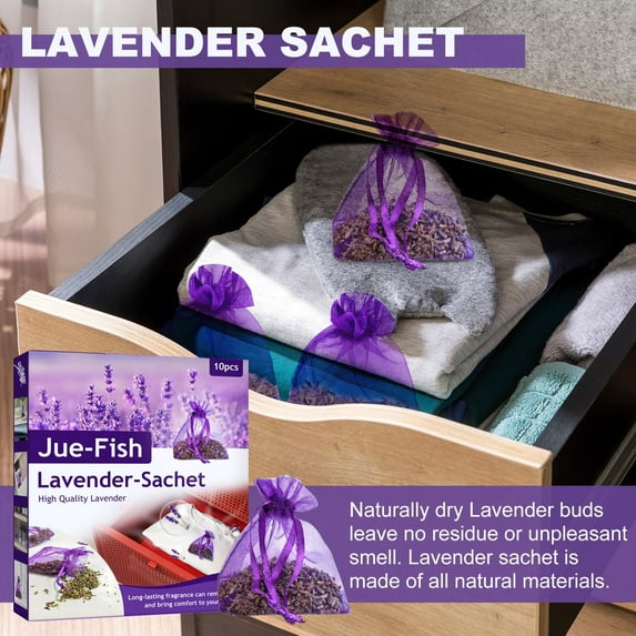 10 Pack Lavender Sachets - Natural Car & Home Deodorizer, Reusable Small Purple Organza Bags for Wardrobe, Shoe Cabinet, Toilet & Closet Freshener, Long-Lasting Fragrance
