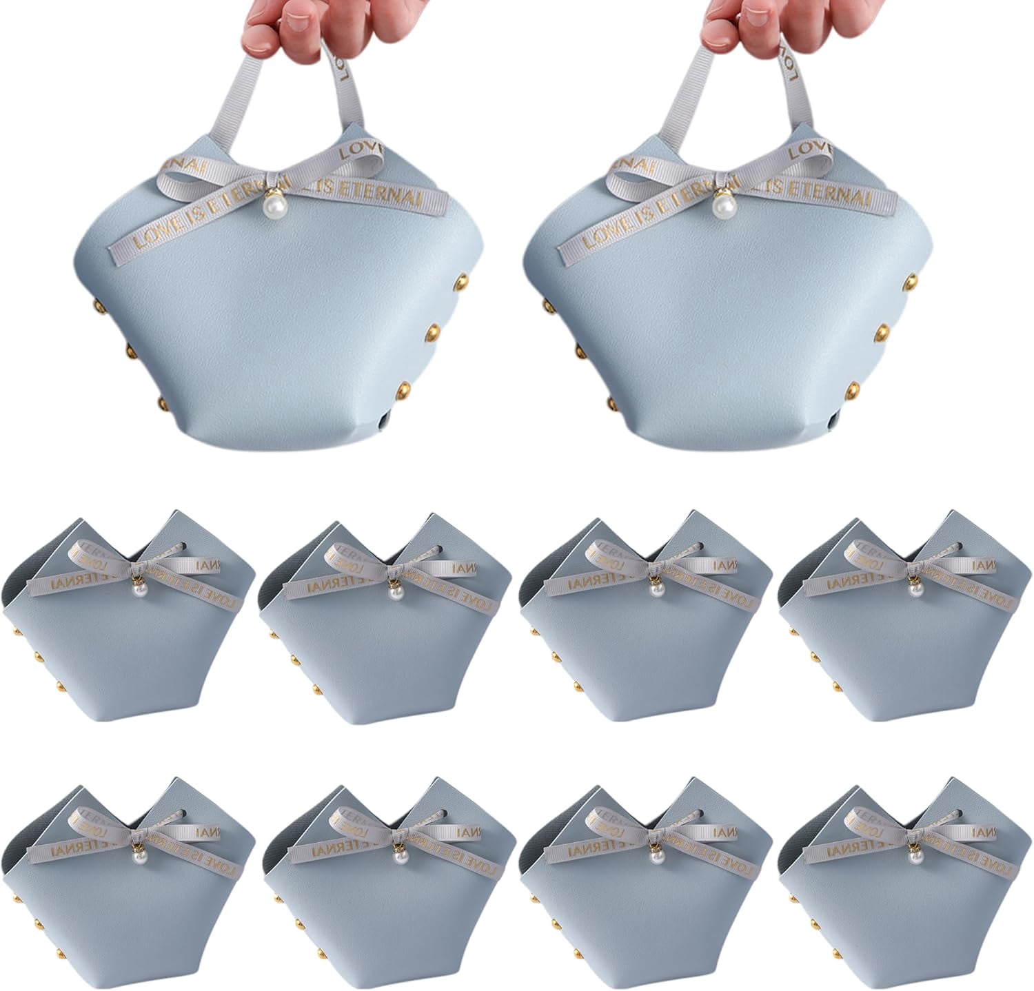 10 Pack Leather Bowknot Gift Boxes: Party Favor Bag Candy Gift Party Favor Boxes, Mini Gift Bags with Handles, Reusable Gift Bag for Baby Showers Wedding Christmas Party Valentines's Day (Blue)