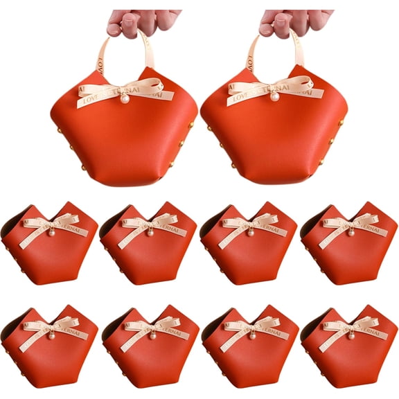 10 Pack Leather Bowknot Gift Boxes: Party Favor Bag Candy Gift Party Favor Boxes, Mini Gift Bags with Handles, Reusable Gift Bag for Baby Showers Wedding Christmas Party Valentines's Day (Orange)