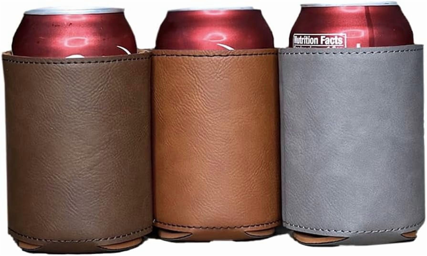 10 Pack Leather Can Cooler Holder Beer Can Holder Beverage Holder for Gifts Personalized Engraved Can Cooler (Grey)
