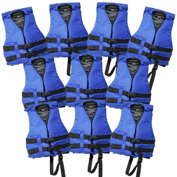 10 Pack Unbranded Life jacket paddle vest; Coast Guard approved Type III PFD life vest flotation device; Jet ski, Waterpark, kayak; Ideal extra life jacket for pontoon boat