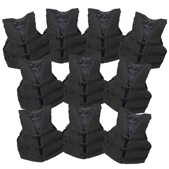 10 Pack Unbranded Life jacket paddle vest; Coast Guard approved Type III PFD life vest flotation device; Jet ski, Waterpark, kayak; Ideal extra life jacket for pontoon boat