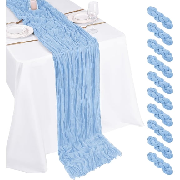 10 Pack Light Blue Cheesecloth Table Runner 17x108 Inch Boho Gauze Cheese Cloth Table Runners for Wedding Party Baby Shower Birthday Home Decor