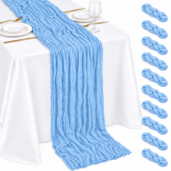 10 Pack Light Blue Cheesecloth Table Runner 17x108 Inch, Boho Gauze Table Runner for Wedding Party and Home Decor