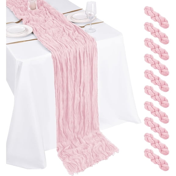 10 Pack Light Pink Cheesecloth Table Runner 17x108 Inch Boho Gauze Cheese Cloth Table Runners for Wedding Party Baby Shower Birthday Home Decor